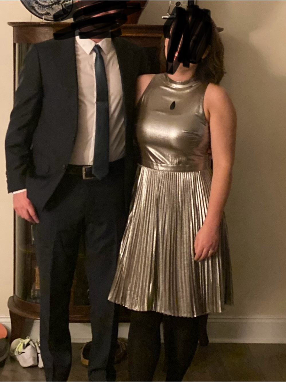 Metallic Silver Pleated Dress